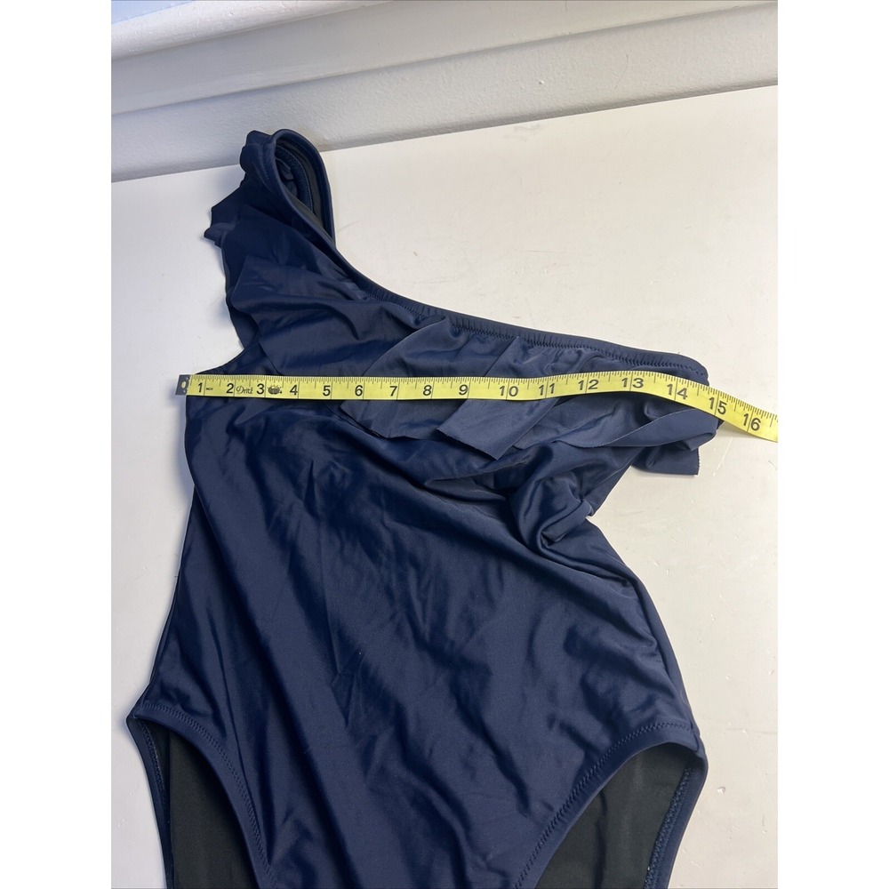 J. Crew Navy Blue One Shoulder Ruffle One Piece Swim Swimsuit Size M - Picture 7 of 9